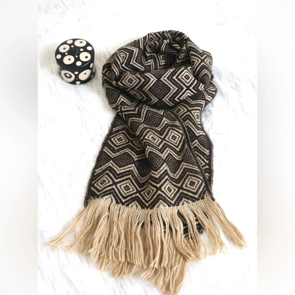 Original Alpaca Wool‎ Blend Scarf Brown & Camel Color Unisex